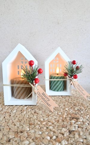 Huisje met LED kaars - Kerst