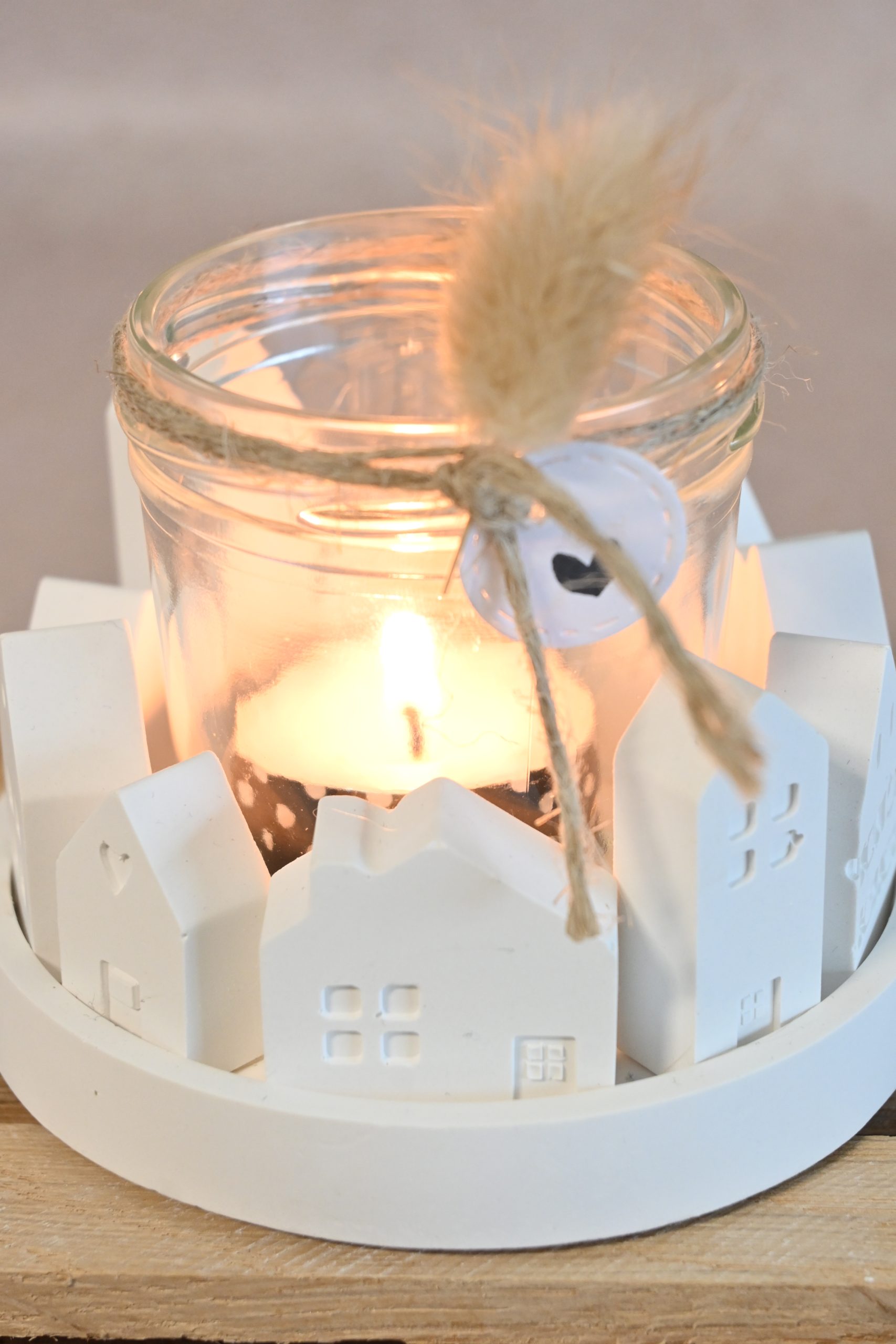 Ronde theelichthouder met huisjes - Afbeelding 2