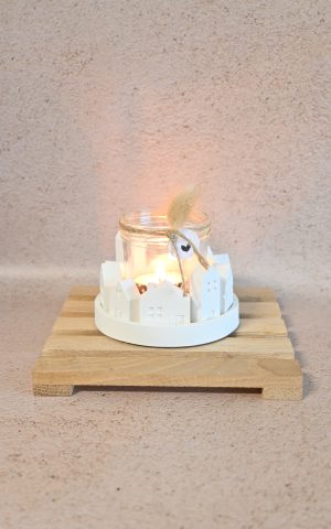 Ronde theelichthouder met huisjes