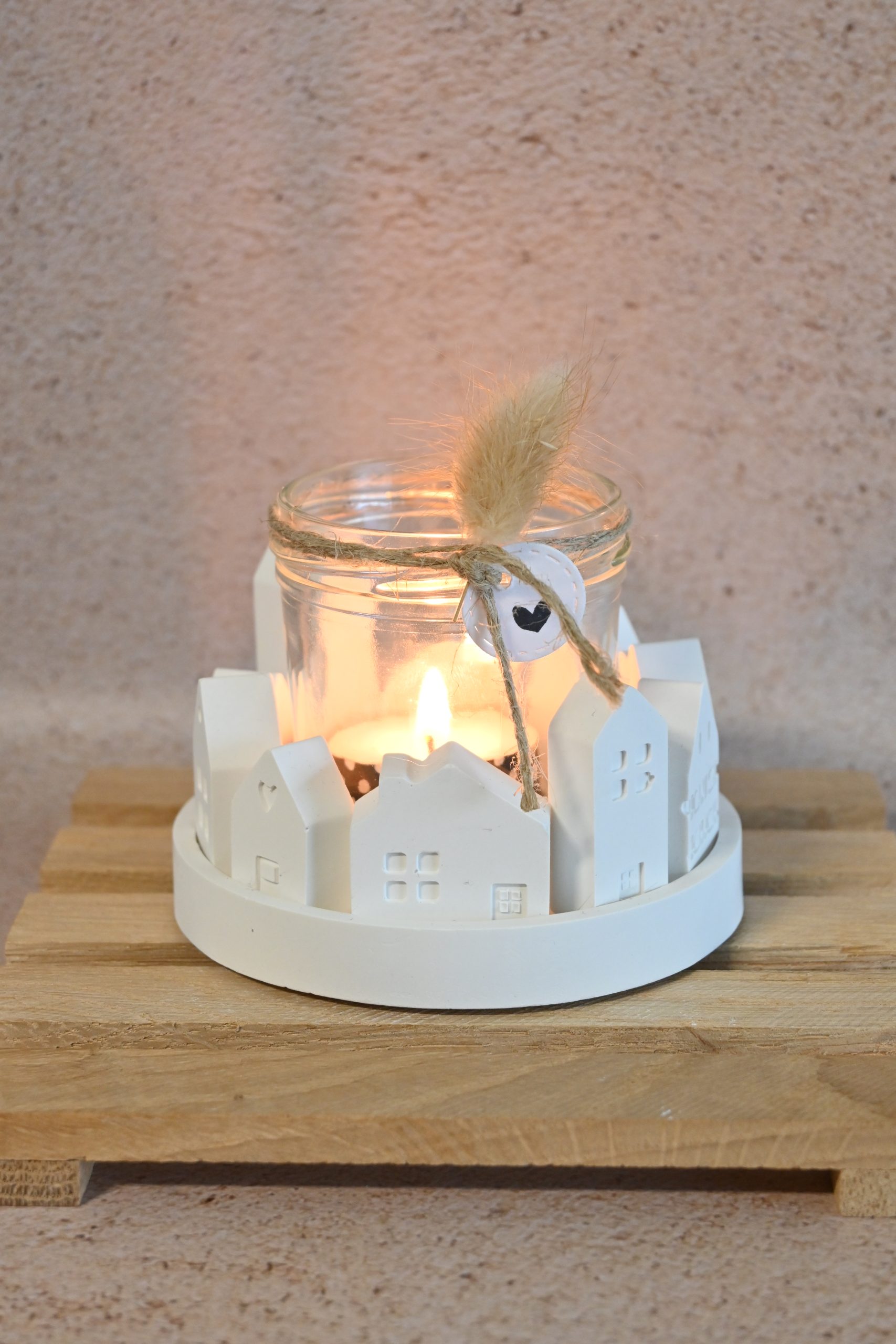 Ronde theelichthouder met huisjes - Afbeelding 3