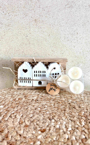 Stadshuisjes met theelichtjes